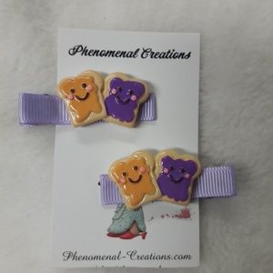 Girls Purple Brown Grosgrain Ribbon PB and J Hair Clip